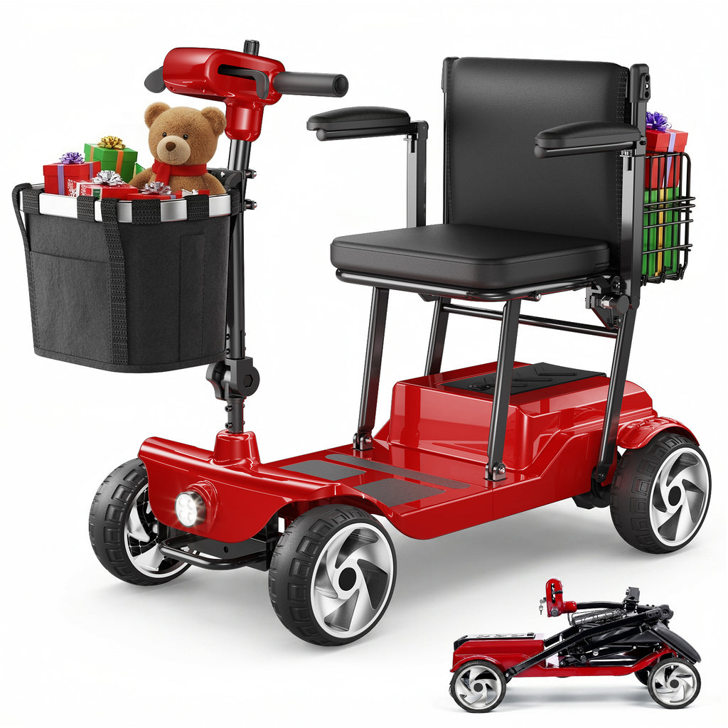 FLYCITY Lightweight Mobility Scooter for Seniors, Foldable Portable Motorized Scooters with Removable Lithium Battery for 15 Miles Travel, 330lb Capacity, Red