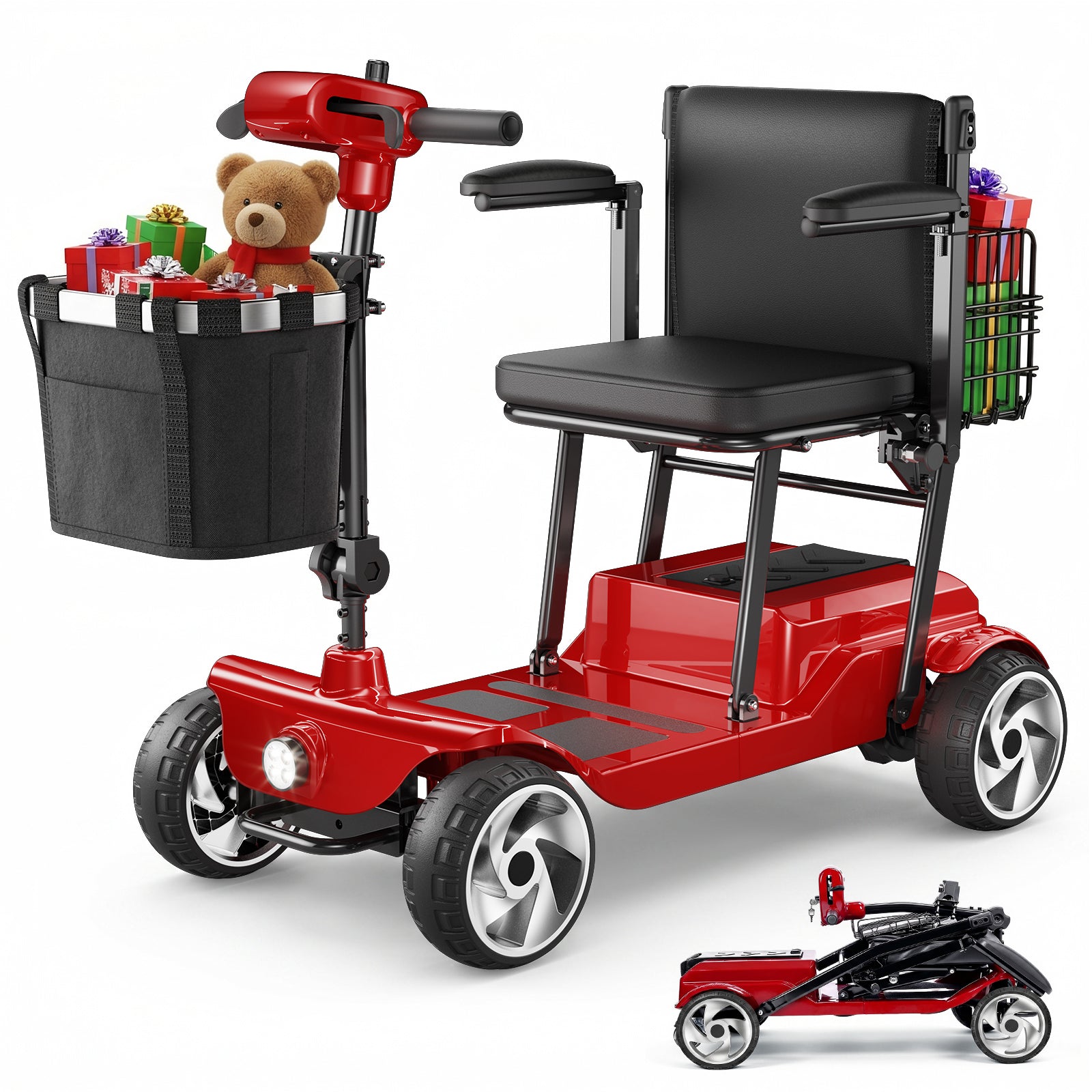 FLYCITY Lightweight Mobility Scooter for Seniors, Foldable Portable Motorized Scooters with Removable Lithium Battery for 28 Miles Travel, 330lb Capacity, Red