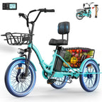 Flycity Electric Tricycle for Adults, Peak 1200W Electric Trike with 36V 13Ah Removable lithium battery, 20" 7 Speeds 3 Wheels Electric Bikes, Green