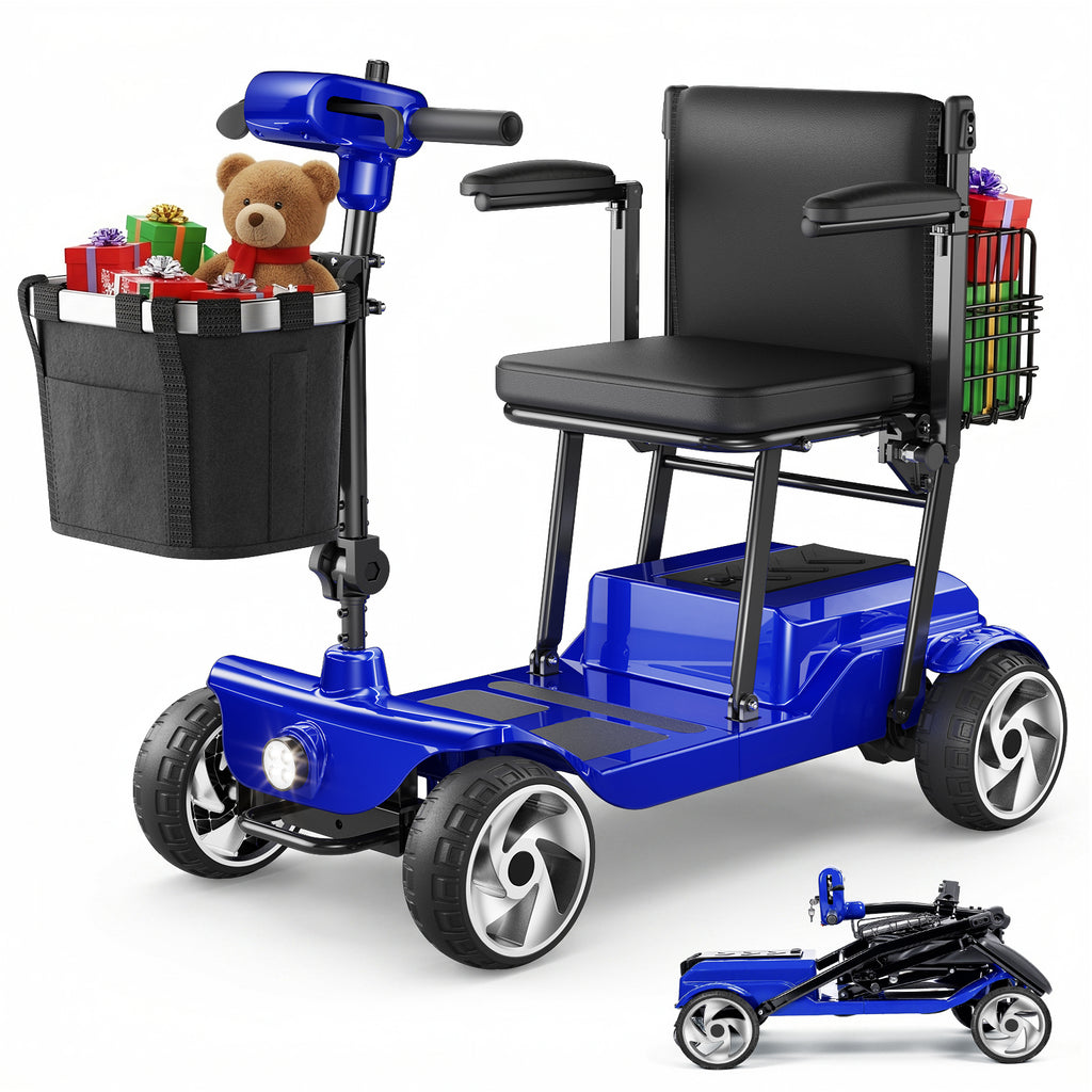 FLYCITY Lightweight Mobility Scooter for Seniors, Foldable Portable Motorized Scooters with Removable Lithium Battery for 15 Miles Travel, 330lb Capacity, Blue