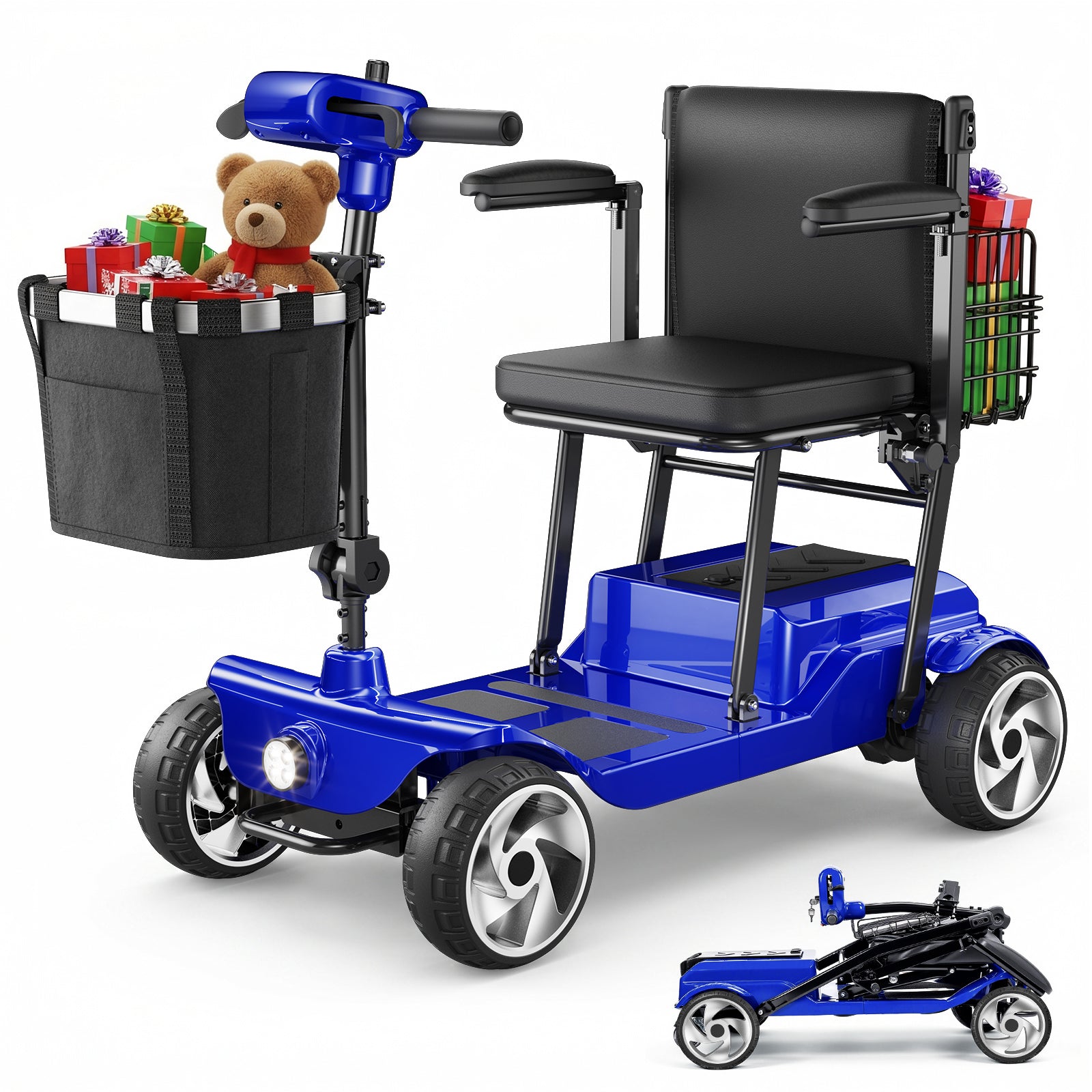 FLYCITY Lightweight Mobility Scooter for Seniors, Foldable Portable Motorized Scooters with Removable Lithium Battery for 15 Miles Travel, 330lb Capacity, Blue