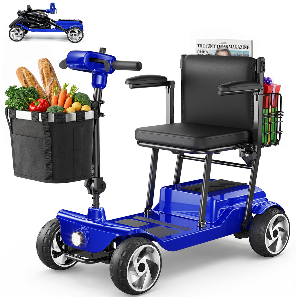 FLYCITY Lightweight Mobility Scooter for Seniors, Foldable Portable Motorized Scooters with Removable Lithium Battery for 15 Miles Travel, 330lb Capacity, Blue