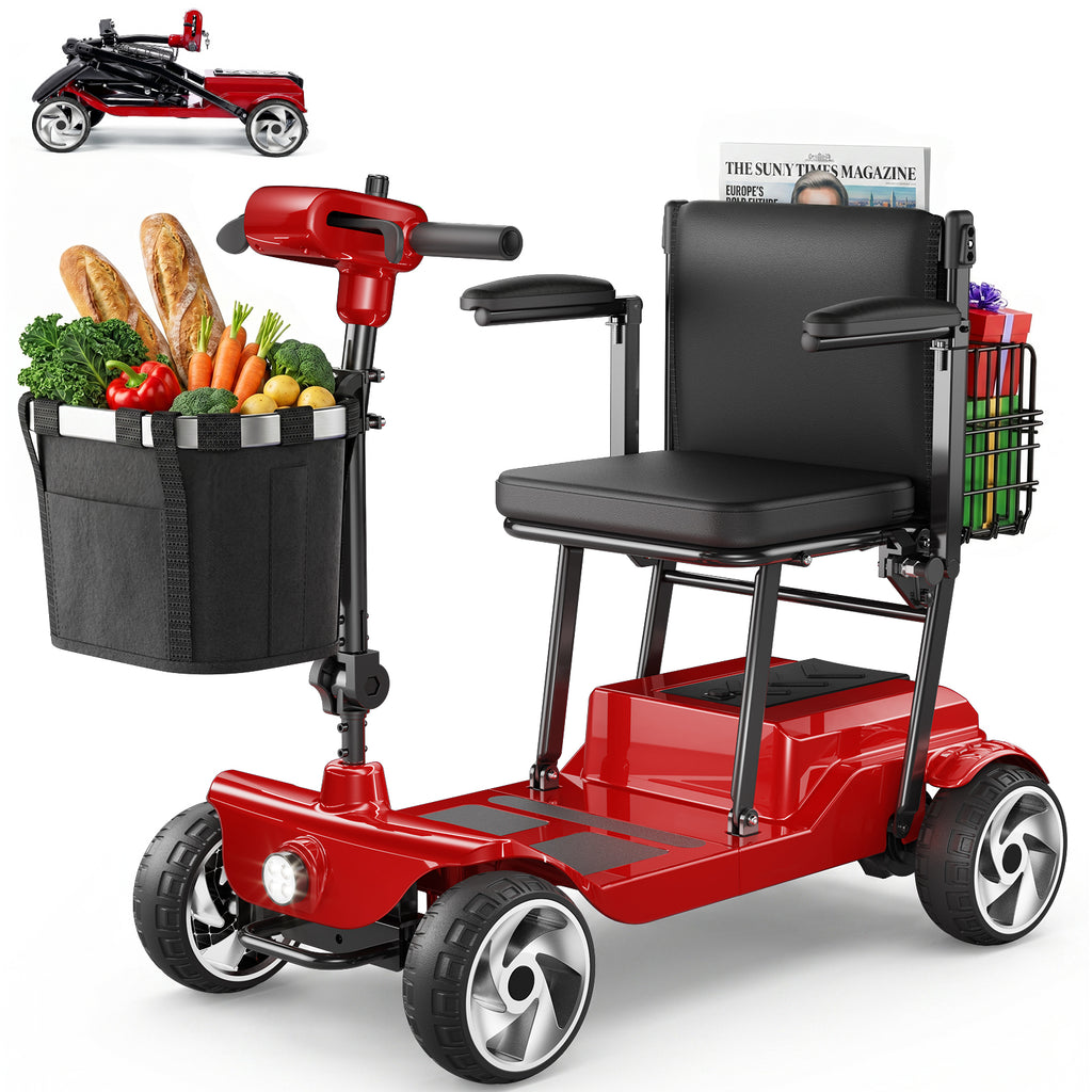 FLYCITY Lightweight Mobility Scooter for Seniors, Foldable Portable Motorized Scooters with Removable Lithium Battery for 15 Miles Travel, 330lb Capacity, Red