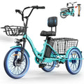 Flycity Electric Tricycle for Adults, Peak 1200W Electric Trike with 48V 20Ah Removable lithium battery, 20" 7 Speeds 3 Wheels Electric Bikes, Green