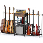 Flycity Guitar Stands Floor with 6 Guitar Holders, 3 Tier Guitar Rack with Amp Stand & Cloth Drawer, Floor Adjustable Guitar Holder Display for Music Room Home Studio