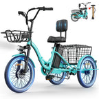 Flycity Electric Tricycle for Adults, Peak 1200W Electric Trike with 36V 13Ah Removable lithium battery, 20" 7 Speeds 3 Wheels Electric Bikes, Green