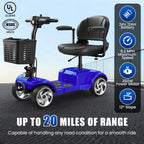 Flycity 24V 4 Wheel Mobility Scooter for Seniors, Foldable 30 Miles Long Range Electric Scooter with LED Lights and Basket, 20Ah Electric Powered Wheelchair Device for Adults, Blue