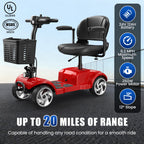 Flycity 24V 4 Wheel Mobility Scooter for Seniors, Foldable 30 Miles Long Range Electric Scooter with LED Lights and Basket, 20Ah Electric Powered Wheelchair Device for Adults, Red