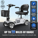 Flycity 24V 4 Wheel Mobility Scooter for Seniors, Foldable 20 Miles Long Range Electric Scooter with LED Lights and Basket, 12Ah Electric Powered Wheelchair Device for Adults, Silver