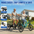 Flycity Electric Tricycle for Adults, Peak 1200W Electric Trike with 36V 13Ah Removable lithium battery, 20" 7 Speeds 3 Wheels Electric Bikes, Green