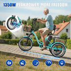 Flycity Electric Tricycle for Adults, Peak 1200W Electric Trike with 36V 13Ah Removable lithium battery, 20" 7 Speeds 3 Wheels Electric Bikes, Green