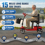 FLYCITY Lightweight Mobility Scooter for Seniors, Foldable Portable Motorized Scooters with Removable Lithium Battery for 15 Miles Travel, 330lb Capacity, Red