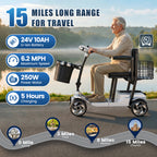 FLYCITY Lightweight Mobility Scooter for Seniors, Foldable Portable Motorized Scooters with Removable Lithium Battery for 15 Miles Travel, 330lb Capacity, Sliver