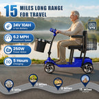 FLYCITY Lightweight Mobility Scooter for Seniors, Foldable Portable Motorized Scooters with Removable Lithium Battery for 15 Miles Travel, 330lb Capacity, Blue