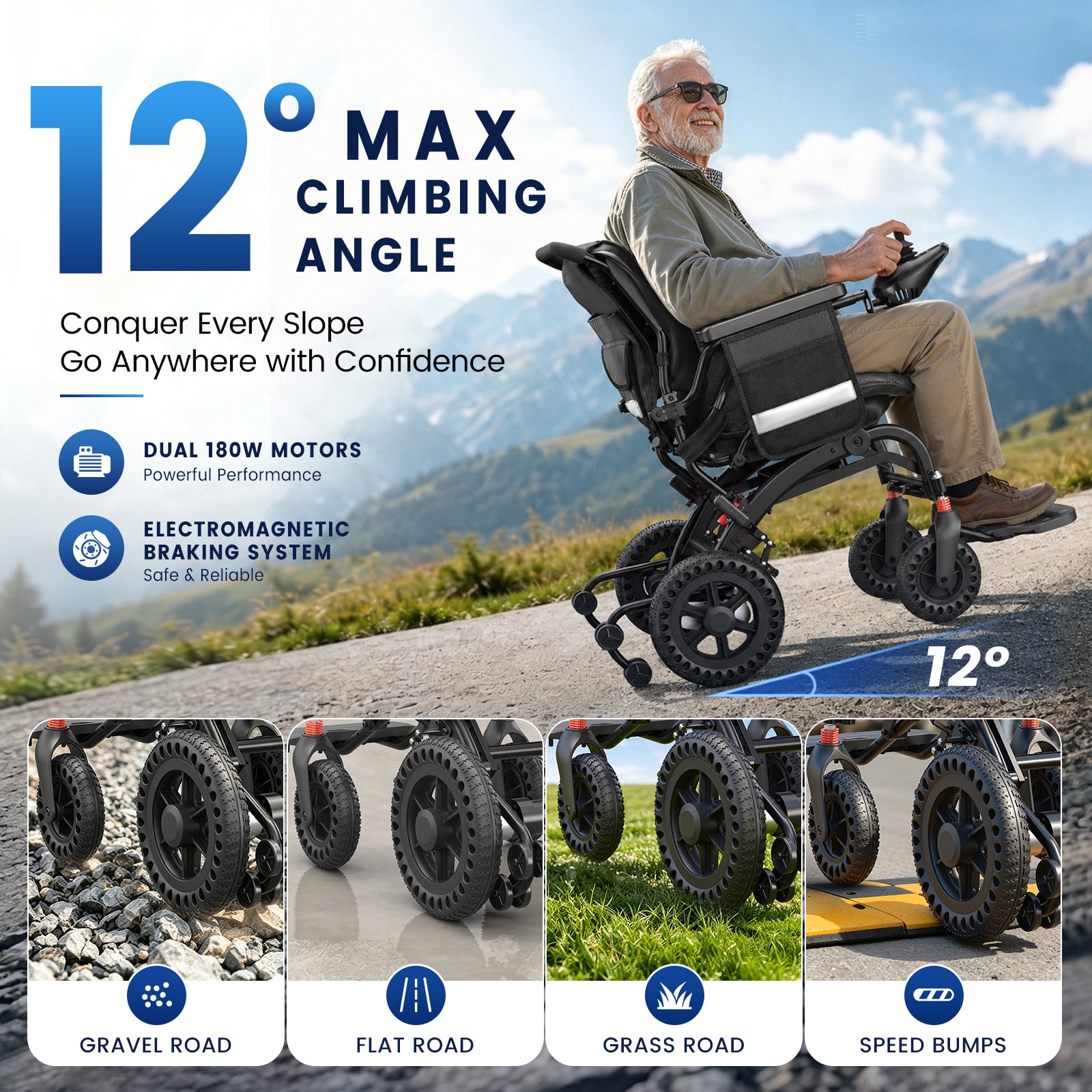 Flycity Electric Wheelchairs for Adults Foldable Lightweight, 15 Miles Travel Range, Max Support 350 LBS, 500W Brushless Motors Power Motorized for Seniors