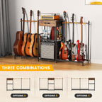 Flycity Guitar Stands Floor with 6 Guitar Holders, 3 Tier Guitar Rack with Amp Stand & Cloth Drawer, Floor Adjustable Guitar Holder Display for Music Room Home Studio