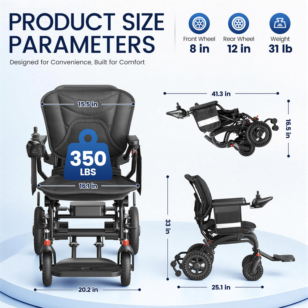 Flycity Electric Wheelchairs for Adults Foldable Lightweight, 15 Miles Travel Range, Max Support 350 LBS, 500W Brushless Motors Power Motorized for Seniors