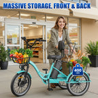 Flycity Electric Tricycle for Adults, Peak 1200W Electric Trike with 48V 15Ah Removable lithium battery, 20" 7 Speeds 3 Wheels Electric Bikes, Green