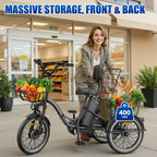 Flycity Electric Tricycle for Adults, Peak 1200W Electric Trike with 48V 20Ah Removable lithium battery, 20" 7 Speeds 3 Wheels Electric Bikes, Black