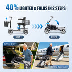 FLYCITY Lightweight Mobility Scooter for Seniors, Foldable Portable Motorized Scooters with Removable Lithium Battery for 15 Miles Travel, 330lb Capacity, Sliver