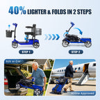 FLYCITY Lightweight Mobility Scooter for Seniors, Foldable Portable Motorized Scooters with Removable Lithium Battery for 15 Miles Travel, 330lb Capacity, Blue