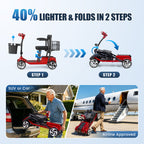 FLYCITY Lightweight Mobility Scooter for Seniors, Foldable Portable Motorized Scooters with Removable Lithium Battery for 15 Miles Travel, 330lb Capacity, Red