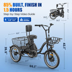 Flycity Electric Tricycle for Adults, Peak 1200W Electric Trike with 48V 20Ah Removable lithium battery, 20" 7 Speeds 3 Wheels Electric Bikes, Black