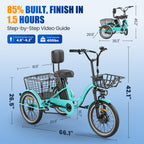 Flycity Electric Tricycle for Adults, Peak 1200W Electric Trike with 48V 15Ah Removable lithium battery, 20" 7 Speeds 3 Wheels Electric Bikes, Green