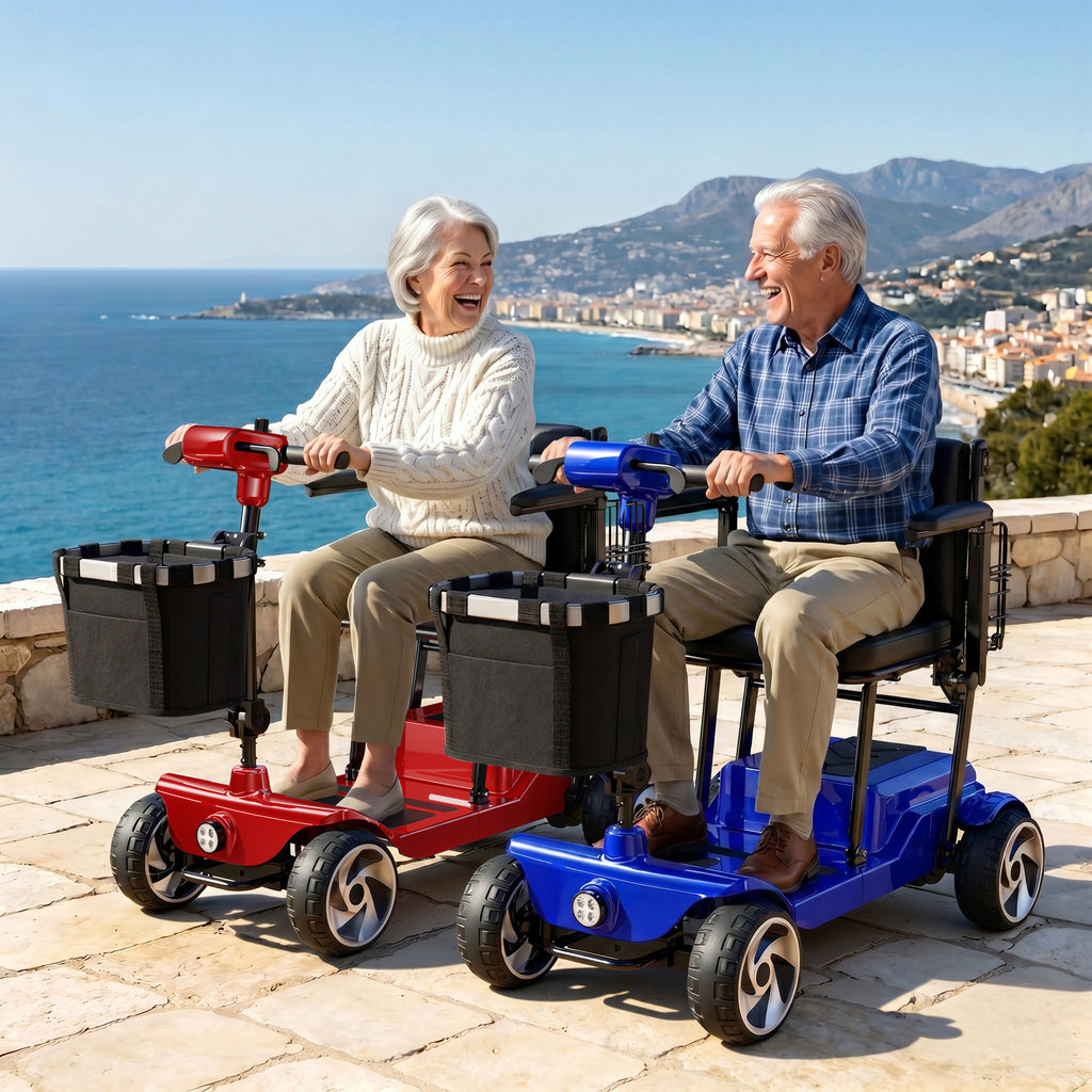 FLYCITY Lightweight Mobility Scooter for Seniors, Foldable Portable Motorized Scooters with Removable Lithium Battery for 28 Miles Travel, 330lb Capacity, Silver
