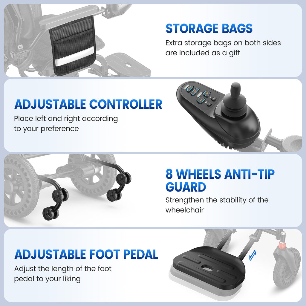 Flycity Electric Wheelchairs for Adults Foldable Lightweight, 15 Miles Travel Range, Max Support 350 LBS, 500W Brushless Motors Power Motorized for Seniors