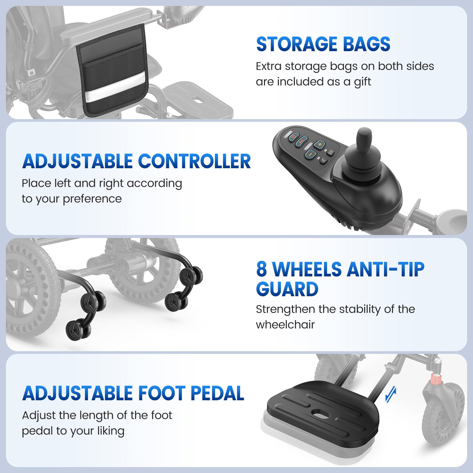 Flycity Electric Wheelchairs for Adults Foldable Lightweight, 15 Miles Travel Range, Max Support 350 LBS, 500W Brushless Motors Power Motorized for Seniors