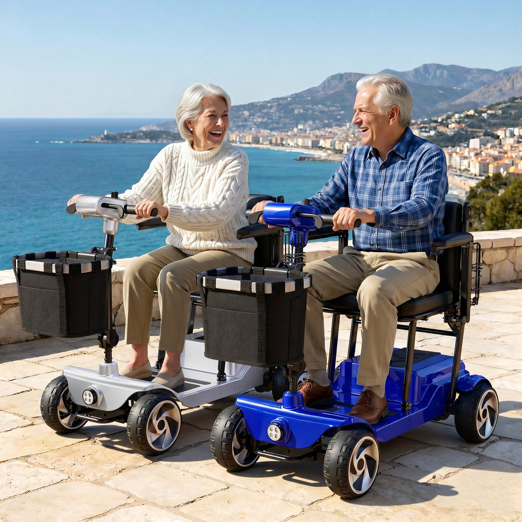 FLYCITY Lightweight Mobility Scooter for Seniors, Foldable Portable Motorized Scooters with Removable Lithium Battery for 15 Miles Travel, 330lb Capacity, Sliver