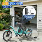 Flycity Electric Tricycle for Adults, Peak 1200W Electric Trike with 36V 13Ah Removable lithium battery, 20" 7 Speeds 3 Wheels Electric Bikes, Green