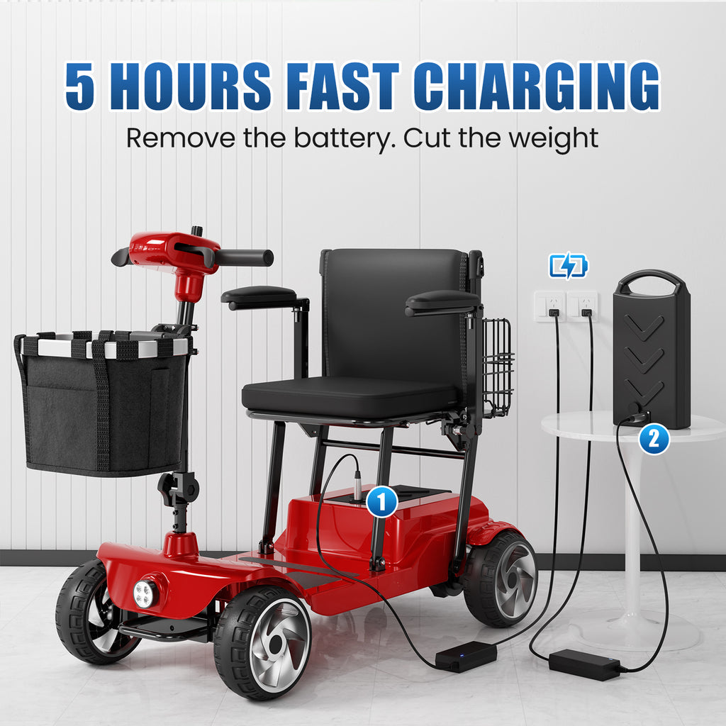 FLYCITY Lightweight Mobility Scooter for Seniors, Foldable Portable Motorized Scooters with Removable Lithium Battery for 15 Miles Travel, 330lb Capacity, Red