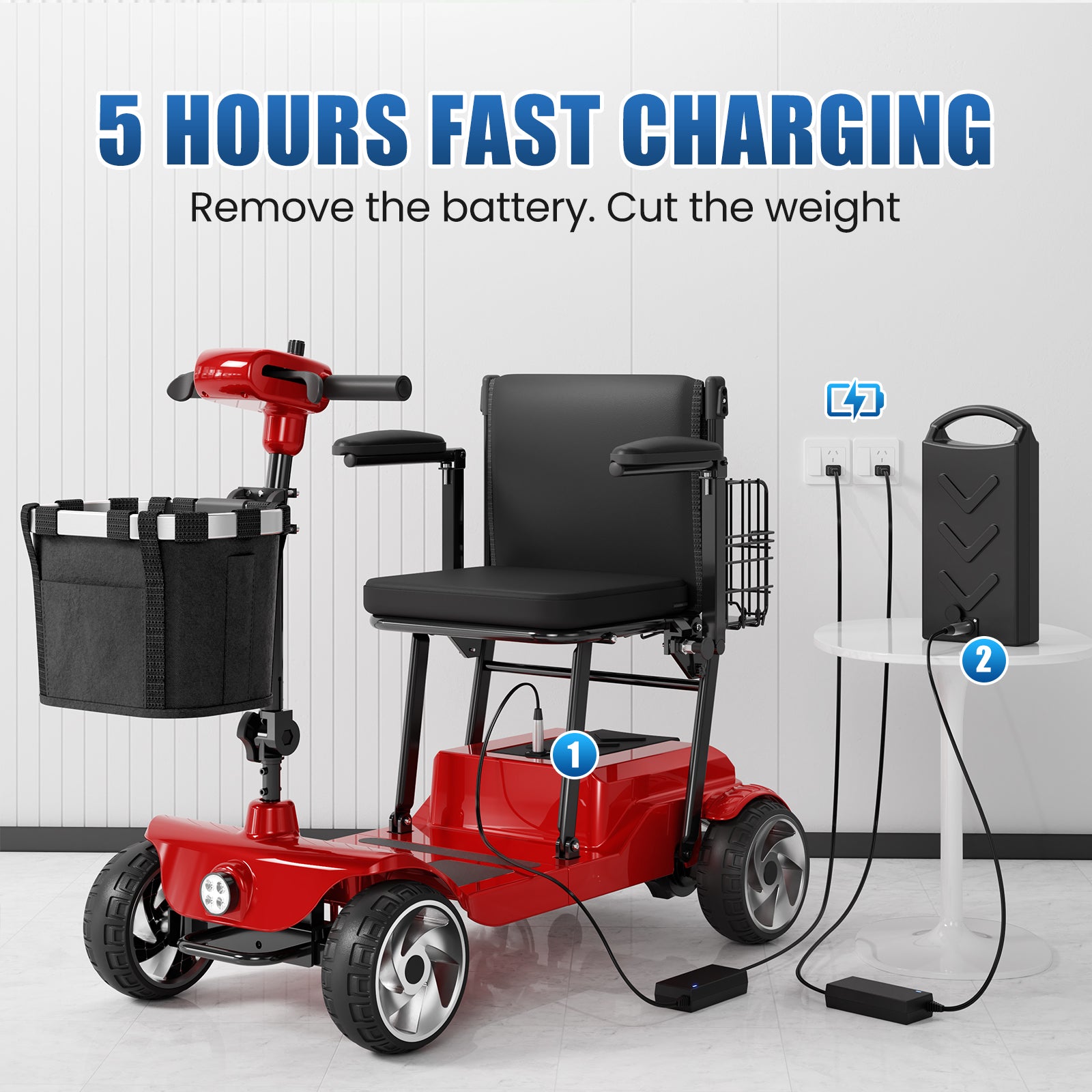 FLYCITY Lightweight Mobility Scooter for Seniors, Foldable Portable Motorized Scooters with Removable Lithium Battery for 15 Miles Travel, 330lb Capacity, Red