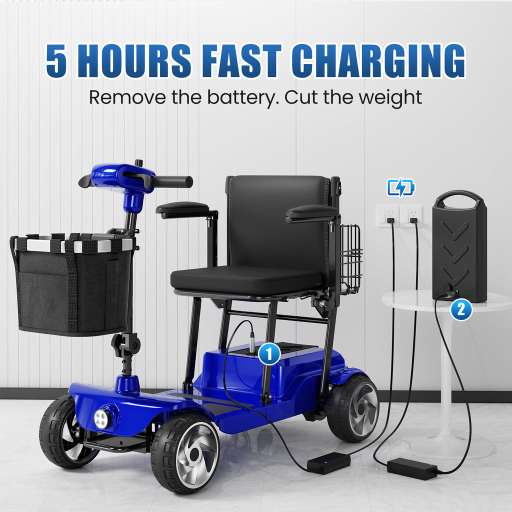 FLYCITY Lightweight Mobility Scooter for Seniors, Foldable Portable Motorized Scooters with Removable Lithium Battery for 15 Miles Travel, 330lb Capacity, Blue