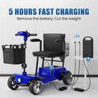 FLYCITY Lightweight Mobility Scooter for Seniors, Foldable Portable Motorized Scooters with Removable Lithium Battery for 28 Miles Travel, 330lb Capacity,  Blue