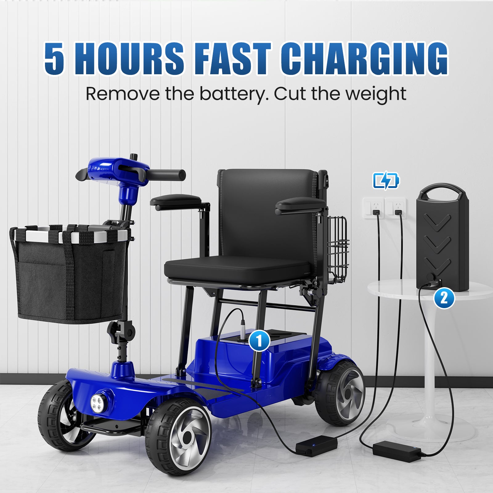 FLYCITY Lightweight Mobility Scooter for Seniors, Foldable Portable Motorized Scooters with Removable Lithium Battery for 28 Miles Travel, 330lb Capacity,  Blue
