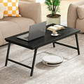 Flycity No Assembly Folding Coffee Table, Leg Latches Portable Sturdy Floor Table Desk for Sitting on The Floor, Low Coffee Table for Living Room, Home, Office, Black, 41.34"x21.65"x15.75"