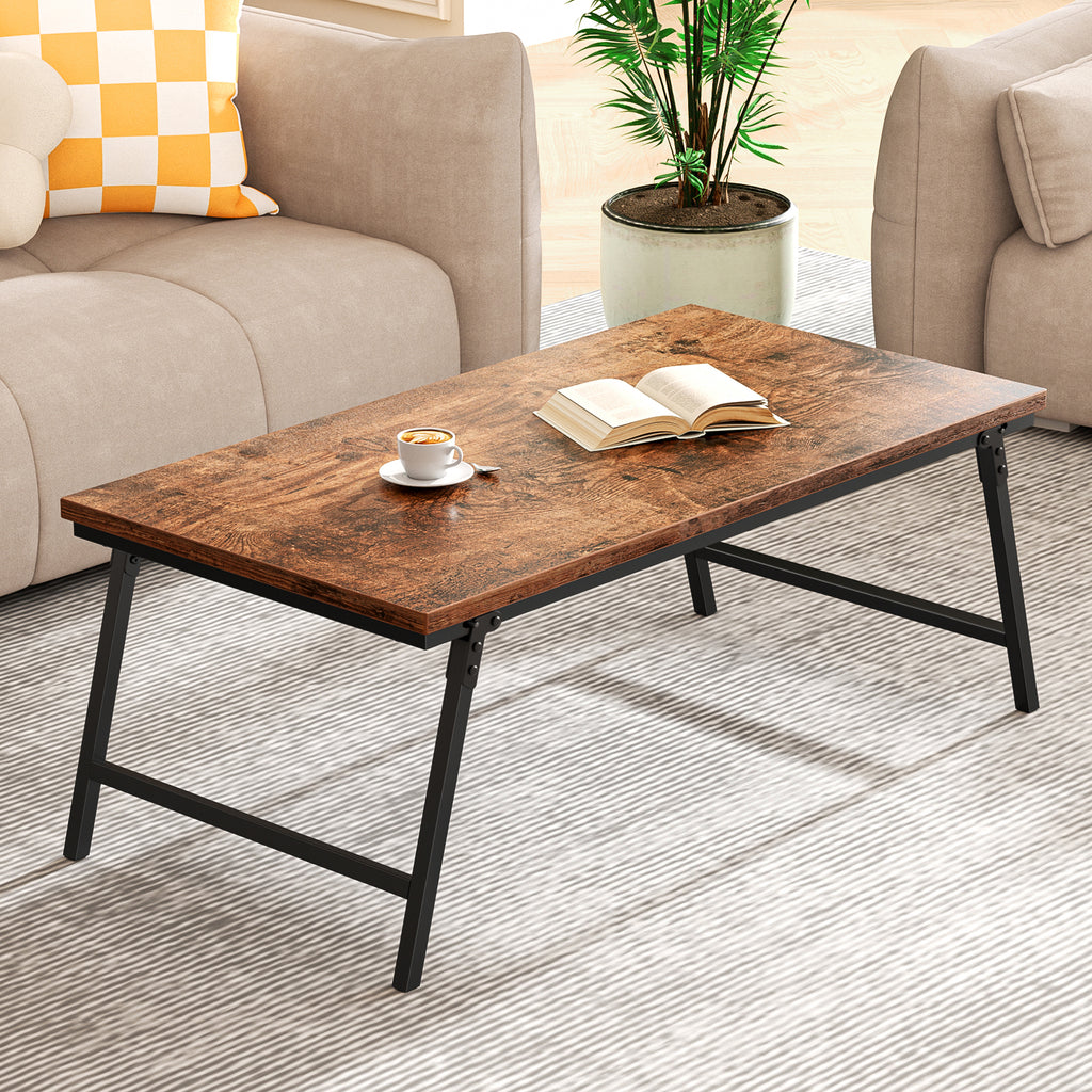 Flycity No Assembly Folding Coffee Table, Leg Latches Portable Sturdy Floor Table Desk for Sitting on The Floor, Low Coffee Table for Living Room, Home, Office, Rustic Brown, 41.34"x21.65"x15.75"
