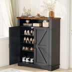 Flycity 6 Tiers Shoe Cabinet with Doors, Shoe Rack with Adjustable Shelves & Anti-tip Fitting, Shoe Storage Organizer for Entryway Living Room Bedroom, Black+Brown