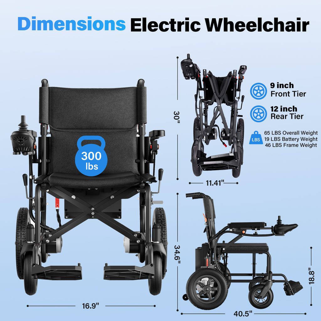 Flycity Electric Wheelchairs for Adults Foldable 36LBS Lightweight, 20 Miles Travel Range, Max Support 300 LBS, 500W Brushless Motors Power Motorized for Seniors