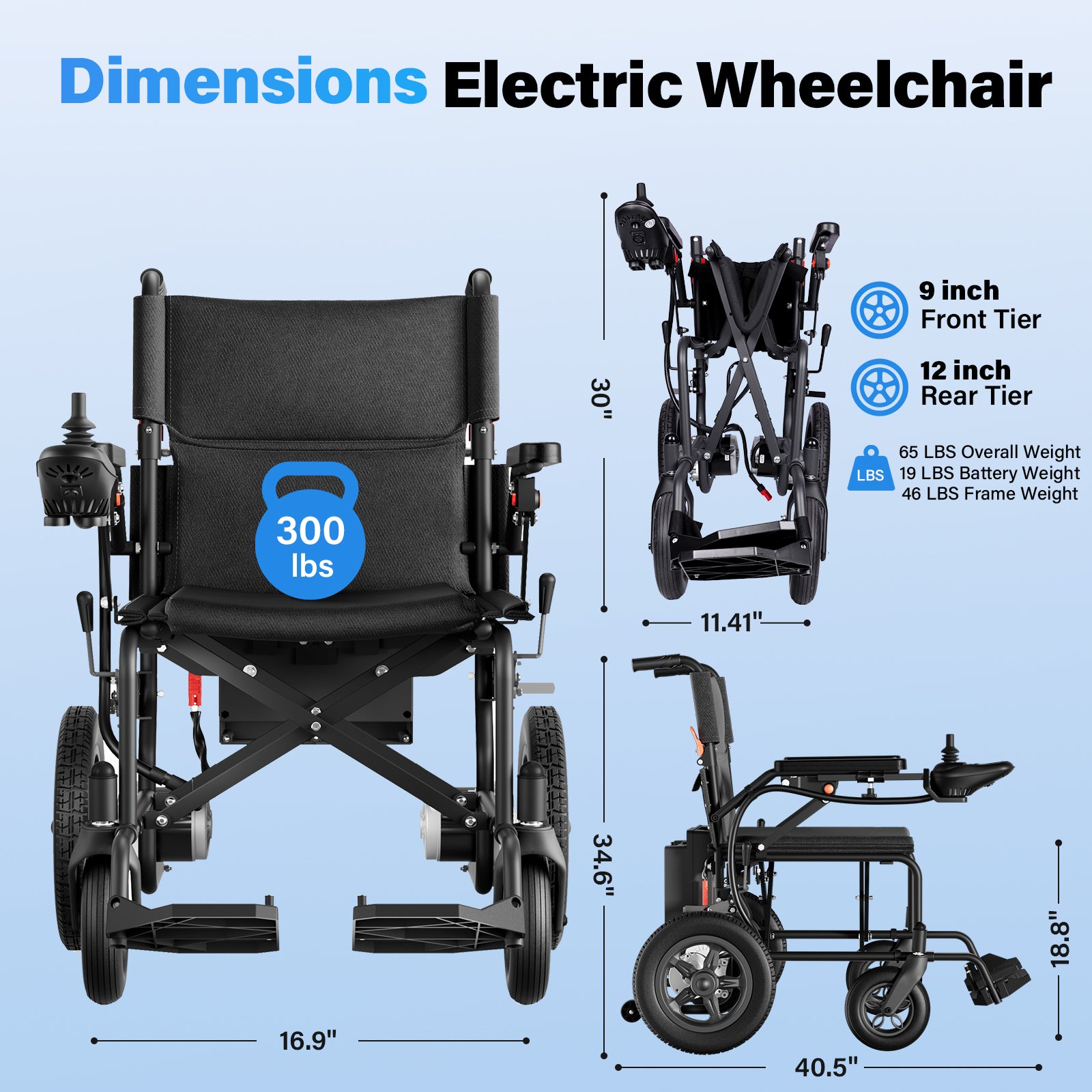 Flycity Electric Wheelchairs for Adults Foldable 36LBS Lightweight, 20 Miles Travel Range, Max Support 300 LBS, 500W Brushless Motors Power Motorized for Seniors