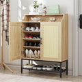 Flycity Rattan Shoe Cabinet with Doors, 7-Tier Shoe Rack Organizer Cabinet with Adjustable Shelves & Buffer Hinge, Freestanding Storage with Anti-Tip Fitting for Entryway, Hallway