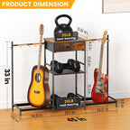 Flycity Guitar Stands Floor with 4 Guitar Holders, 3-Tier Guitar Rack with Amp Stand & Cloth Drawer, Floor Adjustable Guitar Holder Display for Music Room Home Studio