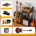 Flycity Guitar Stands Floor with 4 Guitar Holders, 3-Tier Guitar Rack with Amp Stand & Cloth Drawer, Floor Adjustable Guitar Holder Display for Music Room Home Studio