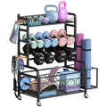 Flycity Dumbbell Rack, Weight Rack for Dumbbells, Home Gym Storage for Dumbbells Kettlebells Yoga Mat and Balls, Weight Storage Holder Rack with Wheels and Hooks
