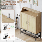 Flycity Rattan Shoe Cabinet with Doors, 7-Tier Shoe Rack Organizer Cabinet with Adjustable Shelves & Buffer Hinge, Freestanding Storage with Anti-Tip Fitting for Entryway, Hallway