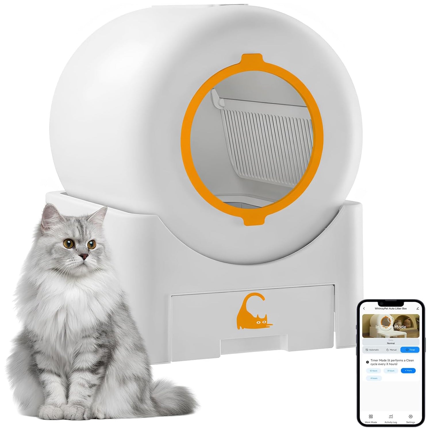 Flycity Self Cleaning Litter Box, Automatic Litter Box with App Control for Multiple Cats, Safety Sensors, Low Noise, White