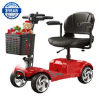 Flycity 24V 4 Wheel Mobility Scooter for Seniors, Foldable 20 Miles Long Range Electric Scooter with LED Lights and Basket, 12Ah Electric Powered Wheelchair Device for Adults, Red